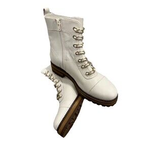 Cecelia New York Chance Ivory Gold Chain‎ urban statement combat Boot women 7.5